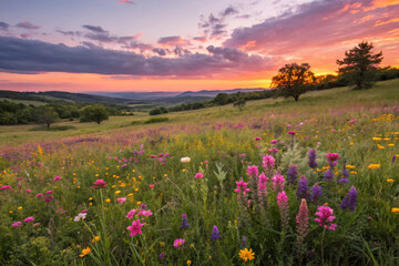 Obraz premium Wildflower Meadow at Sunset