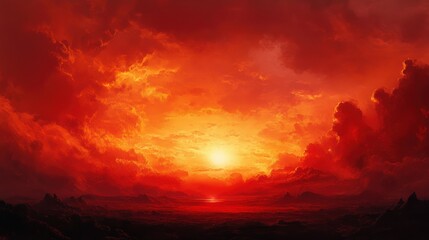 Naklejka premium Fiery Sunset Landscape