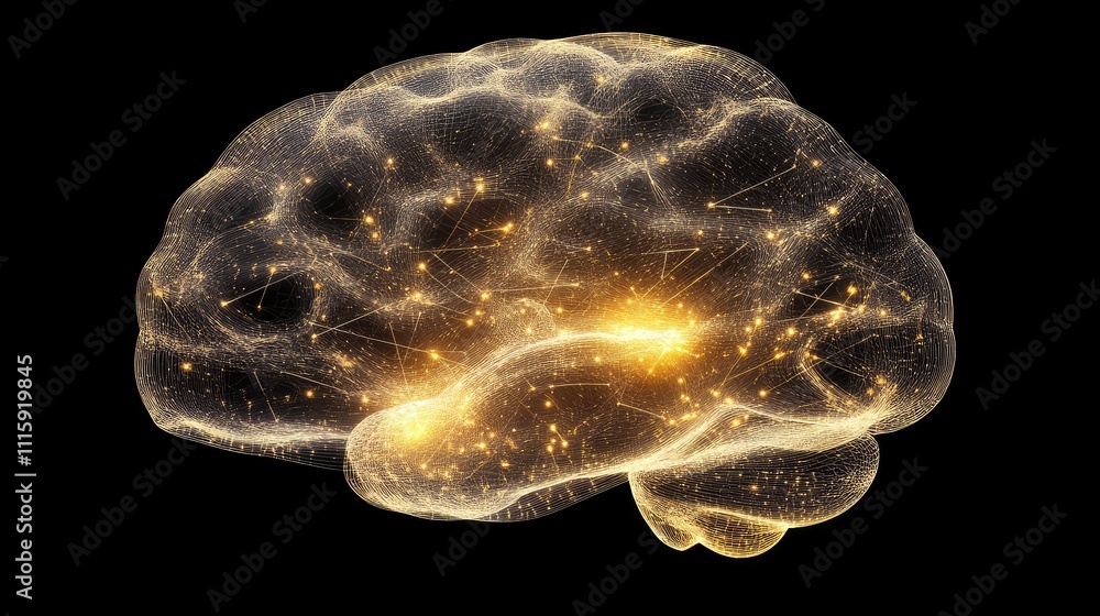 Poster digital visualization of brain activity with glowing neural networks