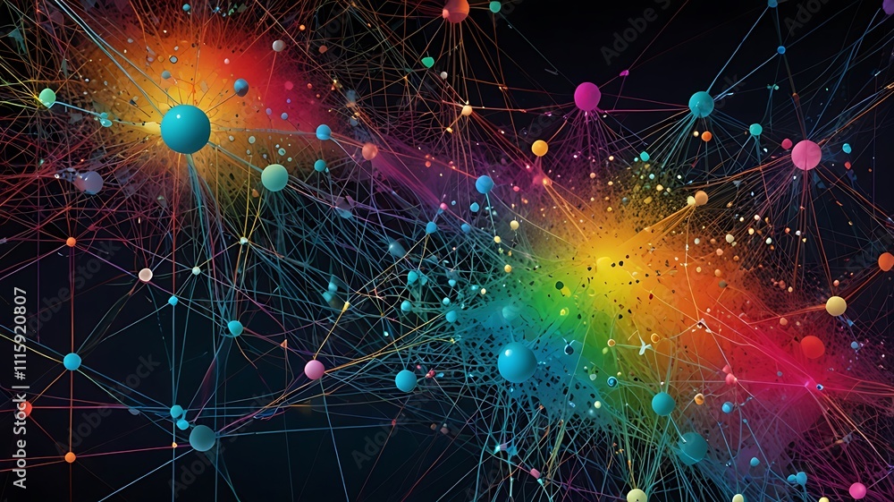 Poster abstract colorful network nodes and connections