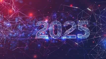 Obraz premium New Year 2025. Futuristic holographic, glowing digital fire Numbers 2025. Holiday card. New Year. Christmas. Holiday. 