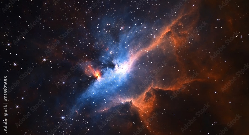 Poster a galaxy with stars in the background is set against a backdrop of stars in space.