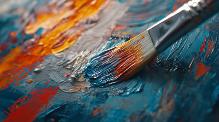 Fototapeta premium Close-up shot of a painters brush delicately applying oil paint to a canvas