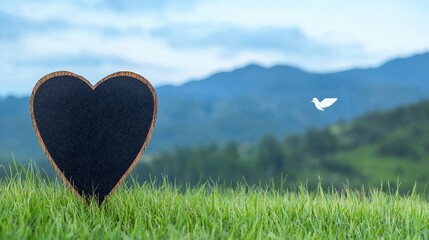 Heart Shaped Sign Dove Grass Peaceful Landscape Nature Background