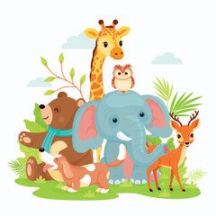 Naklejka premium Cute Animals Illustrations, Cute Zoo Illustrations