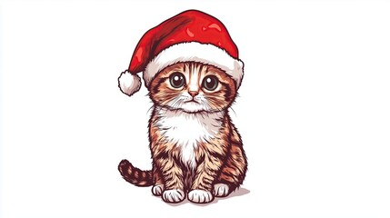 Cute cat in a New Year's hat 2D Logo on a white background