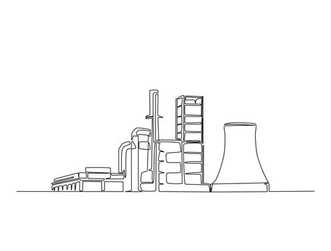 recommend clip art: Continuous one line drawing of industrial plant construction. Factory architecture buildings illustration. Editable vector.