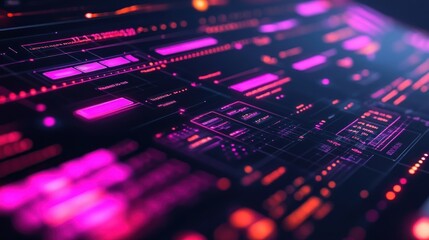 Obraz premium Abstract digital interface with vibrant pink and orange elements, suggesting technology and data.