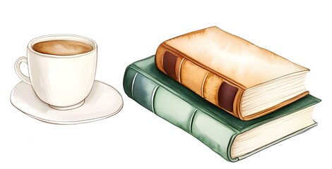 Coffee Cup with Stacked Books Illustration