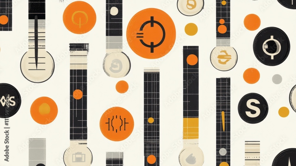 Poster geometric abstraction: modernist pattern with circles and shapes