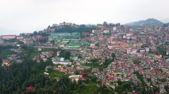 Aerial view of shimla, the capital city of himachal pradesh, india, with housing on a hillside- shimla, himachal pradesh, india