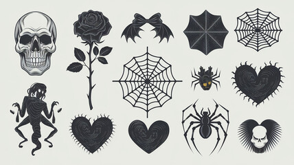 Black and White Gothic Tattoo Design Elements