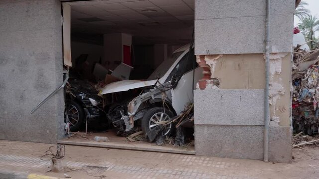 Broken car full of mud in Dana de Valencia