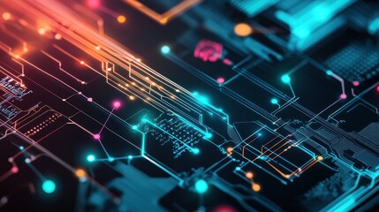 Fototapeta premium Abstract Digital Circuitry: Neon Glow Network