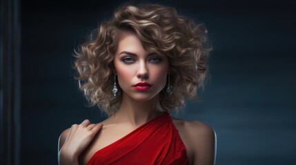 Fototapeta premium A stylish woman in a red dress, exuding confidence and beauty.