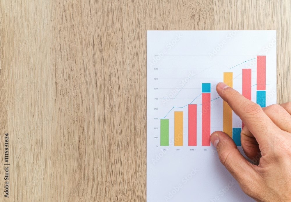 Aufkleber analysis of business growth demonstrated with colorful bar graphs on a light wooden surface showing 