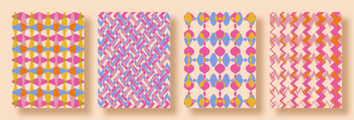Modern Abstract Artsy Geometric Patterns. Maximalist Colorful Risograph Print, Surface Pattern Concept with Vibrant Hues, Hispanic and Nordic Culture Inspired.