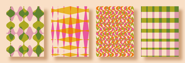 Modern Abstract Artsy Geometric Patterns. Maximalist Colorful Risograph Print, Surface Pattern Concept with Vibrant Hues, Hispanic and Nordic Culture Inspired.