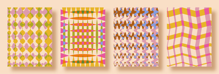 Modern Abstract Artsy Geometric Patterns. Maximalist Colorful Risograph Print, Surface Pattern Concept with Vibrant Hues, Hispanic and Nordic Culture Inspired.