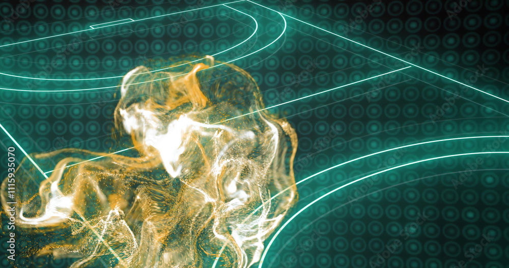 Poster abstract glowing lines and shapes image over digital grid background
