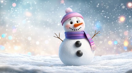 Fototapeta premium Cheerful snowman celebrating winter wonderland scene bright atmosphere