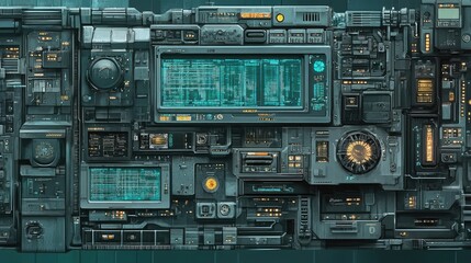 Fototapeta premium Futuristic Control Panel with Glowing Screens and Complex Interfaces