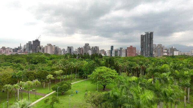 Urban Skyline Overlooking a Verdant Park