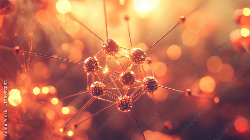 Poster abstract representation of molecular structure with glowing elements