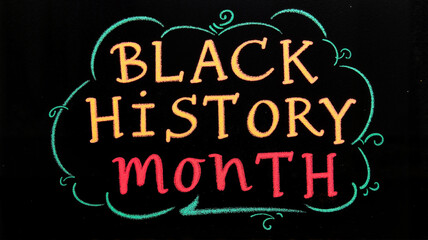 Black History Month decorative text on dark background with swirls