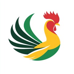 Obraz premium Here's a possible and keyword list for your image.. Stylized rooster logo design in green, yellow, and red.