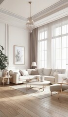 Fototapeta premium living room with a white couch and a coffee table