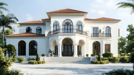 Obraz premium Mediterranean Villa Home with Terracotta and Arches, Santa Barbara Estate