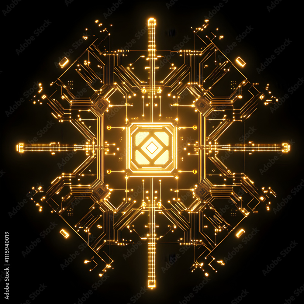 Poster illuminated circuit design showcase digital space graphic art futuristic environment close-up view t
