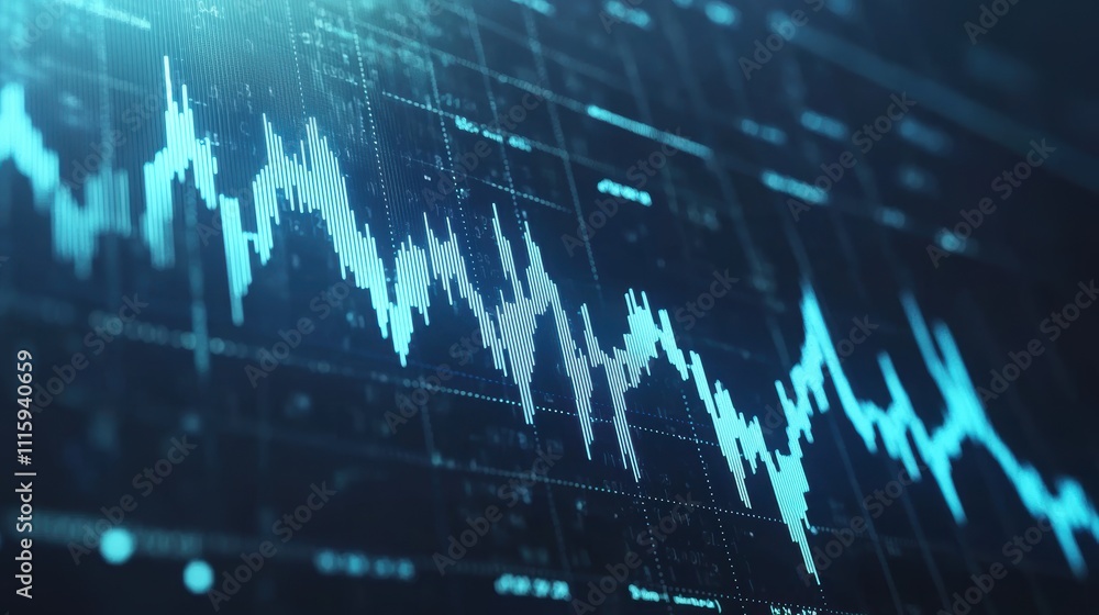 Poster abstract digital background of stock market chart with fluctuating graph lines representing financia