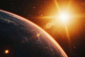 Stunning View of Earth with Sunlight Breaking Through in the Vastness of Space