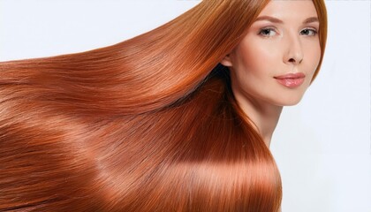 Fototapeta premium woman model with long red ginger silky shining hair for hair products advertising