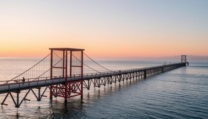 Obraz premium bridge over the water with a red structure