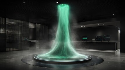 Obraz premium Enigmatic Teal Energy Vortex in a Modern Dark Interior