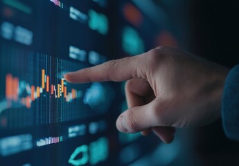 Hand Pointing at Digital Stock Market Data on a Screen