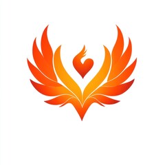 Fototapeta premium Fiery heart with wings, abstract logo design.