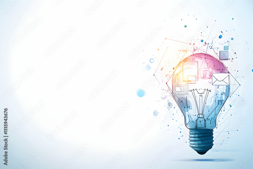Poster abstract lightbulb design representing innovative ideas, digital networking, and technological solut