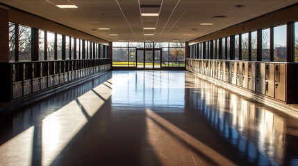 Empty school hallway, a silent testament to the passage of time and the fleeting nature of youth, where memories of laughter and learning linger in the air, waiting to be rediscovered.