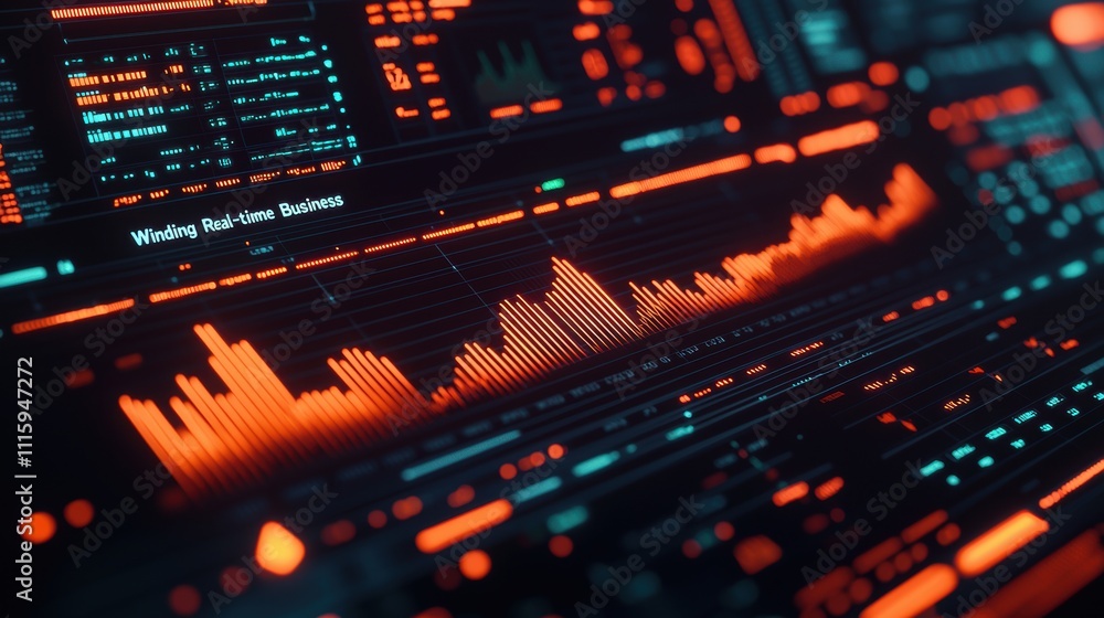 Poster futuristic data visualization interface with neon glow effects
