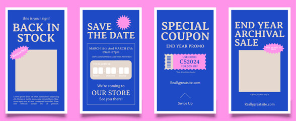 Media post editable template story, classic minimalist style. Blue background design. Promotion of business promo post.