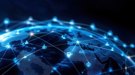Global network connectivity with digital technology overlay on earth