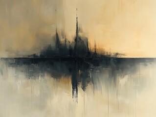 Naklejka premium A minimalist hand-painted abstract painting with neutral tones to create depth and contrast.