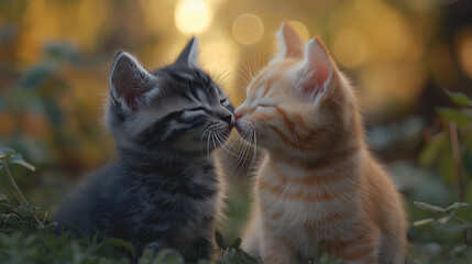 Fototapeta premium キスをする二匹の猫