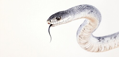 Obraz premium Close-up of speckled snake with tongue out against white background