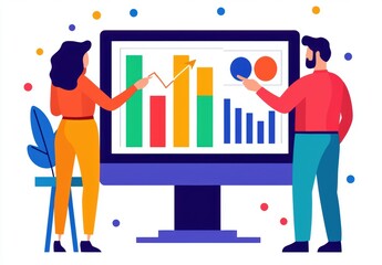Business Analysis with Charts and Graphs on Computer Screen