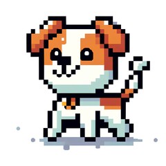 Fototapeta premium Cartoon Pixel Art Dog on White Background